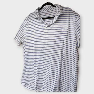 Mens Peter Millar White Blue Striped Short Sleeve One Pocket Polo Shirt Size XXL